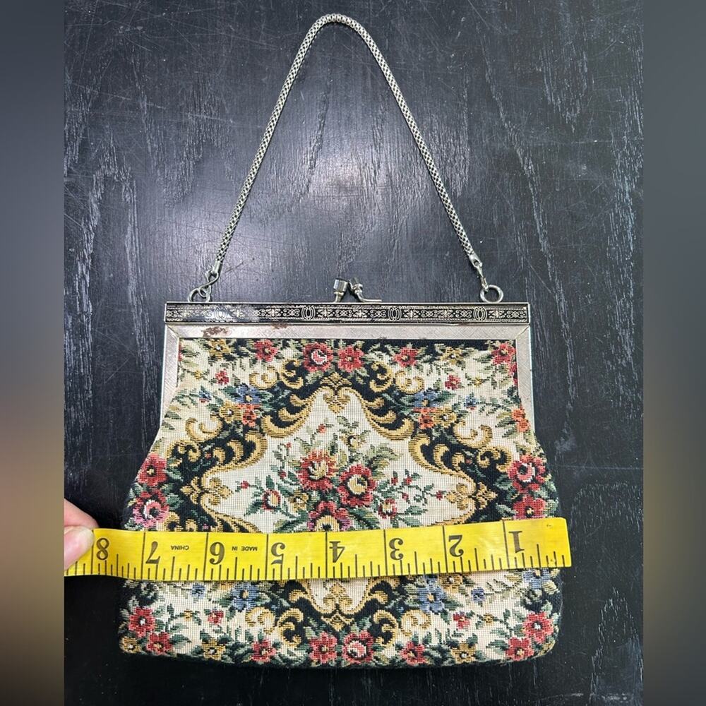 Floral Tapestry Purse Multicolor silver Chain some wear rusting chic feminine - Picture 5 of 6